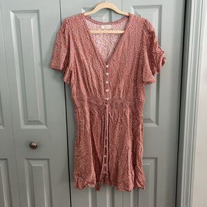 Jolie & Joy Womens Dainty Floral V-Neck Short Sleeve Mini Dress 1X Waist Tie